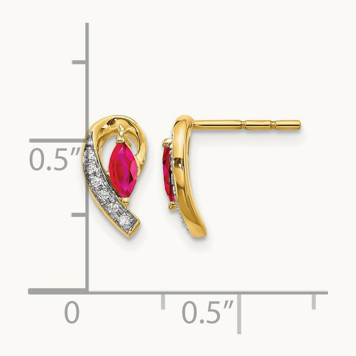 Diamond and Ruby Earrings — 14K Yellow Gold