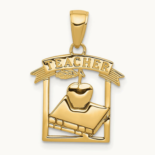 Polished Flat-Backed TEACHER Pendant, 14K