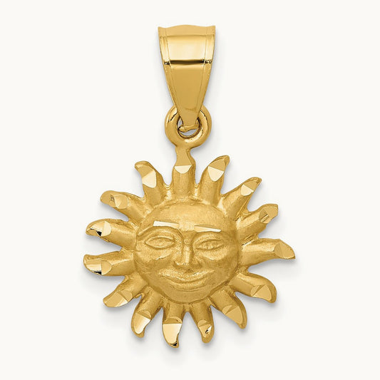 Satin Diamond-cut Sun Pendant, 14K