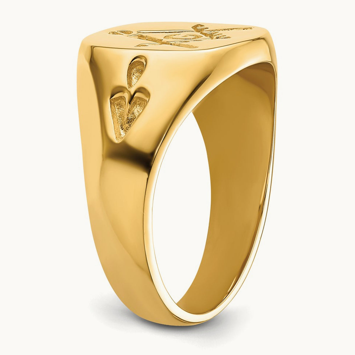 Men's Polished and Grooved (No Enamel) Masonic Ring, 14K
