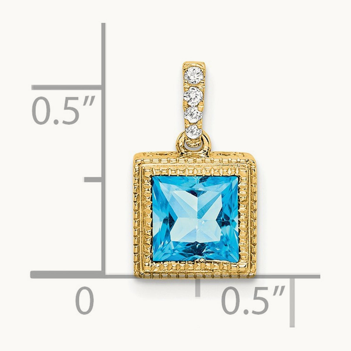 Square Blue Topaz and Diamond Pendant, 14K
