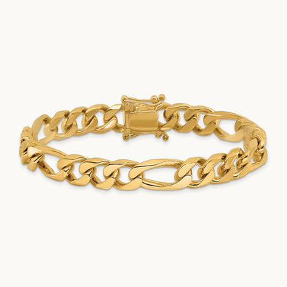 Hand-polished Figaro Link Bracelet, 9mm, 14K