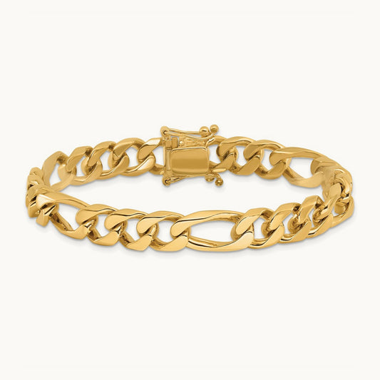 Hand-polished Figaro Link Bracelet, 9mm, 14K