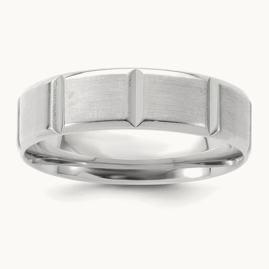 Standard Comfort Fit Brush Satin Fancy Band, 14K White Gold