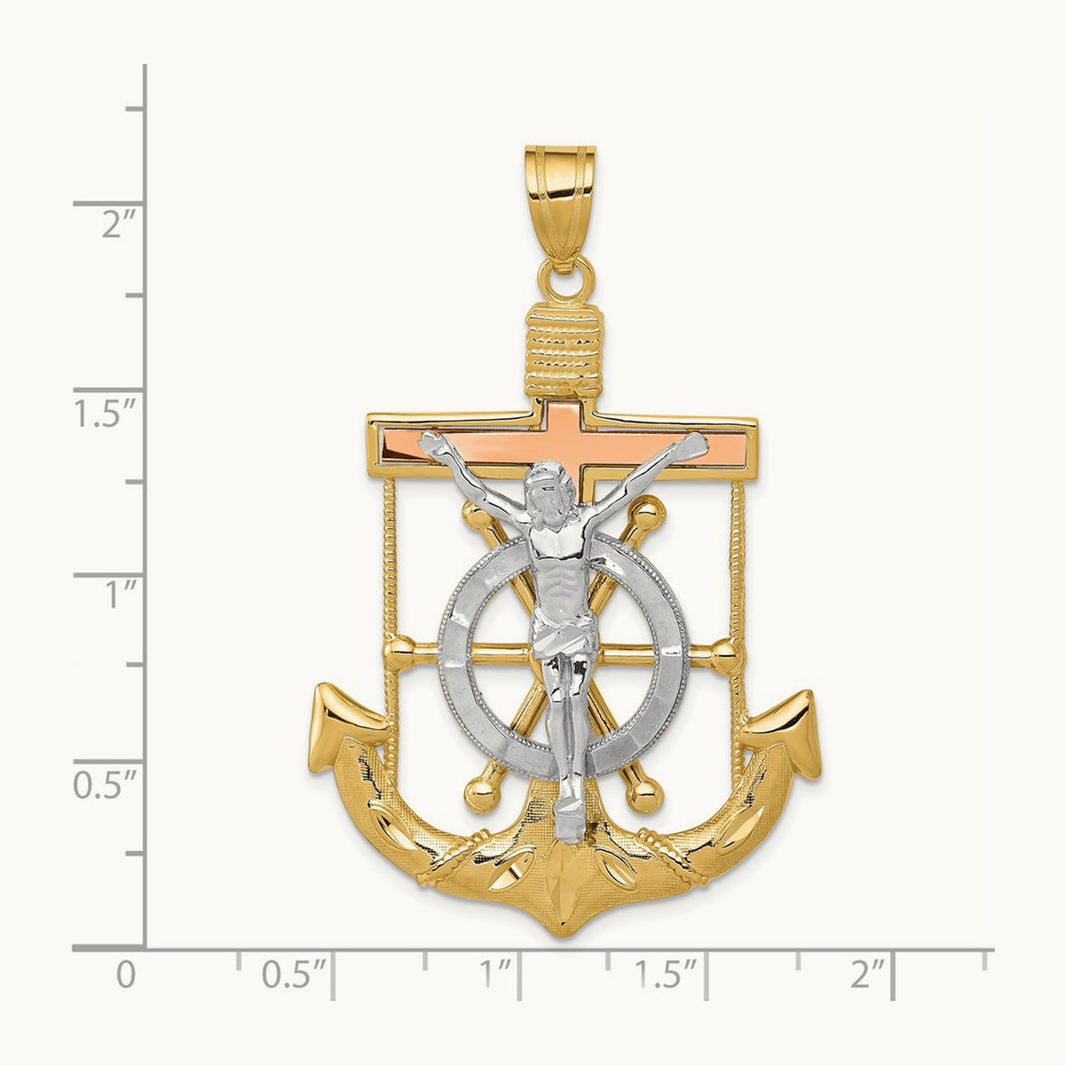 Tri-color Diamond-cut with Textured Mariner's Crucifix Pendant — 54mm