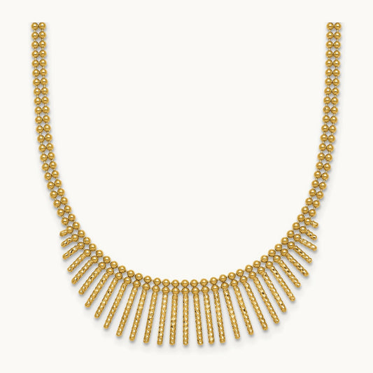 Polished and Textured 2 Strand Multi Dangle 17in Necklace, 14K