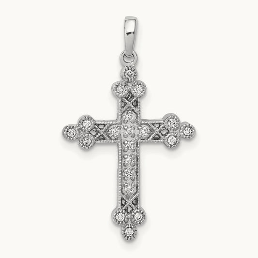 1/10ct. Diamond Filigree Budded Cross Pendant, 14K White Gold