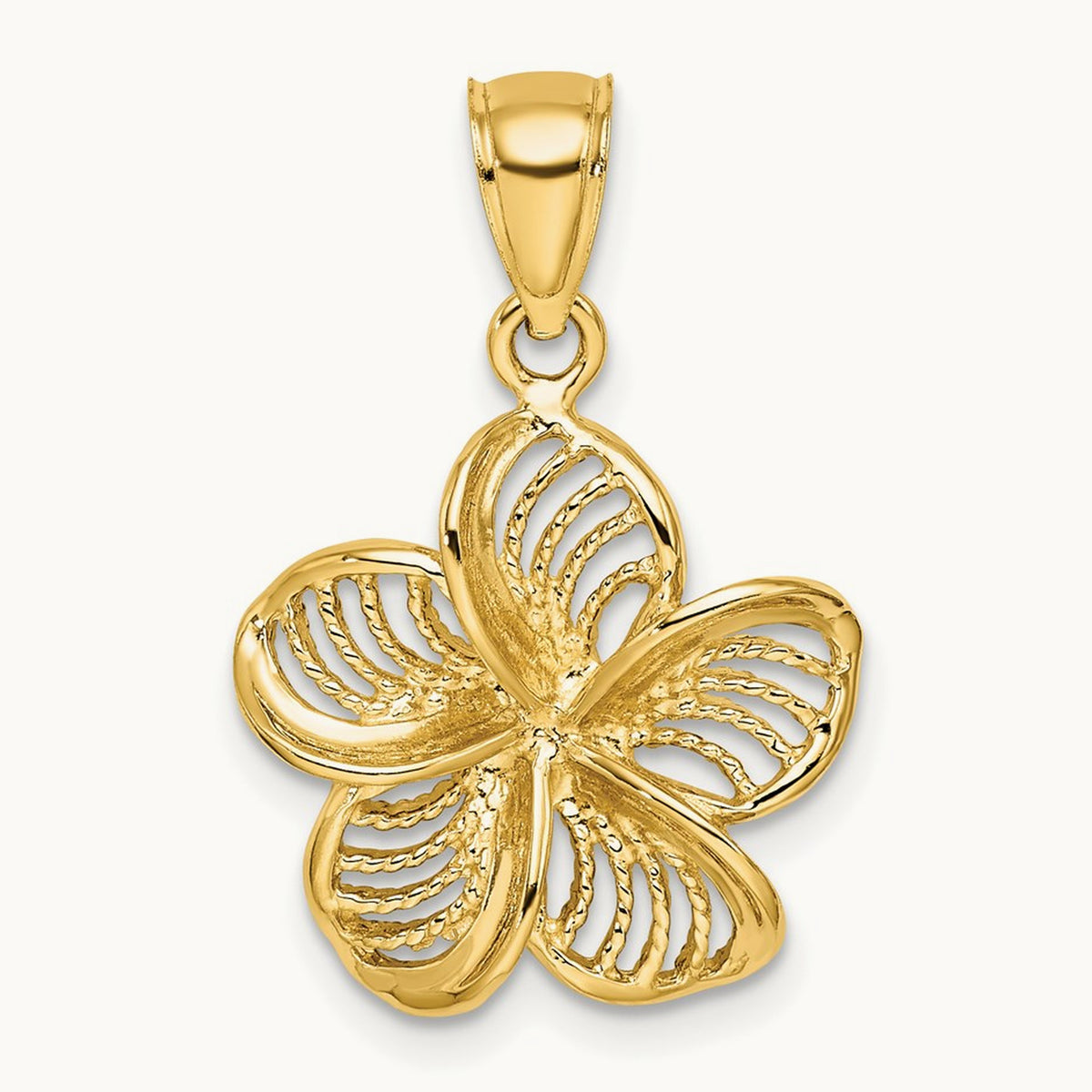 Beaded and Polished Plumeria Flower Charm — 14K Yellow Gold