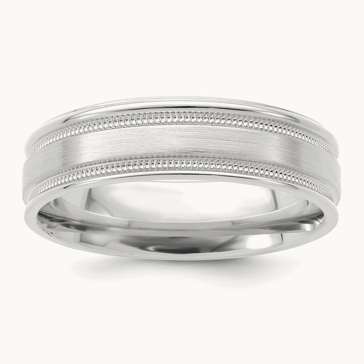 Light Comfort Fit Brush Satin Fancy Band, 14K White Gold