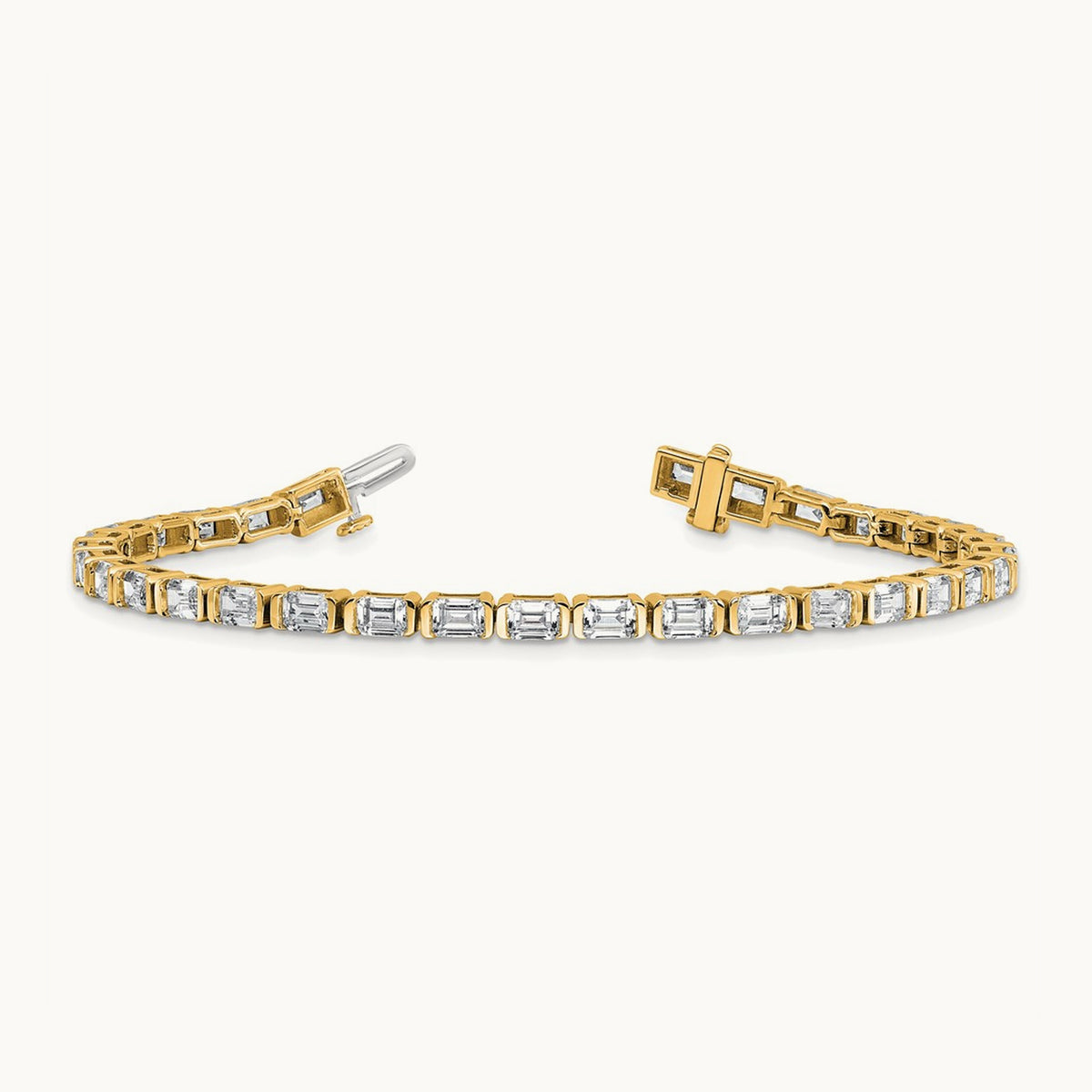 Emerald Bezel Tennis Bracelet, 7.50 ct tw Lab-Grown Diamond — 14K Yellow Gold
