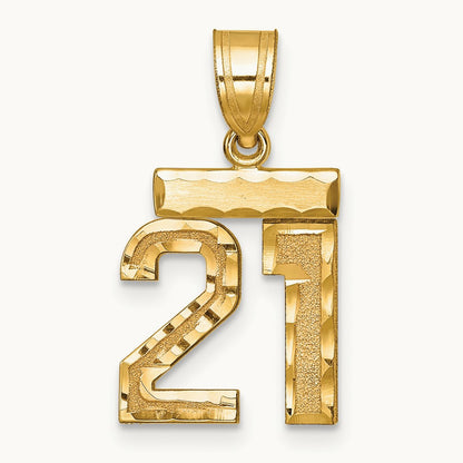 Small Brushed Diamond-cut Number 21 Charm, 14K