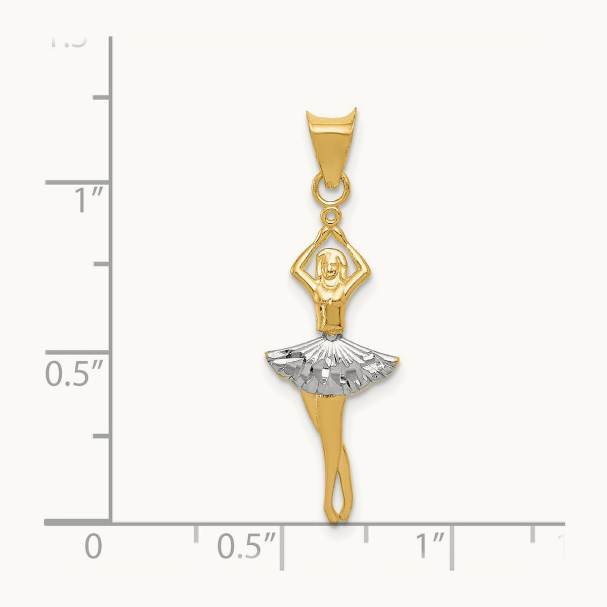 w/Rhodium Polished Moveable Dancer Pendant, 14K