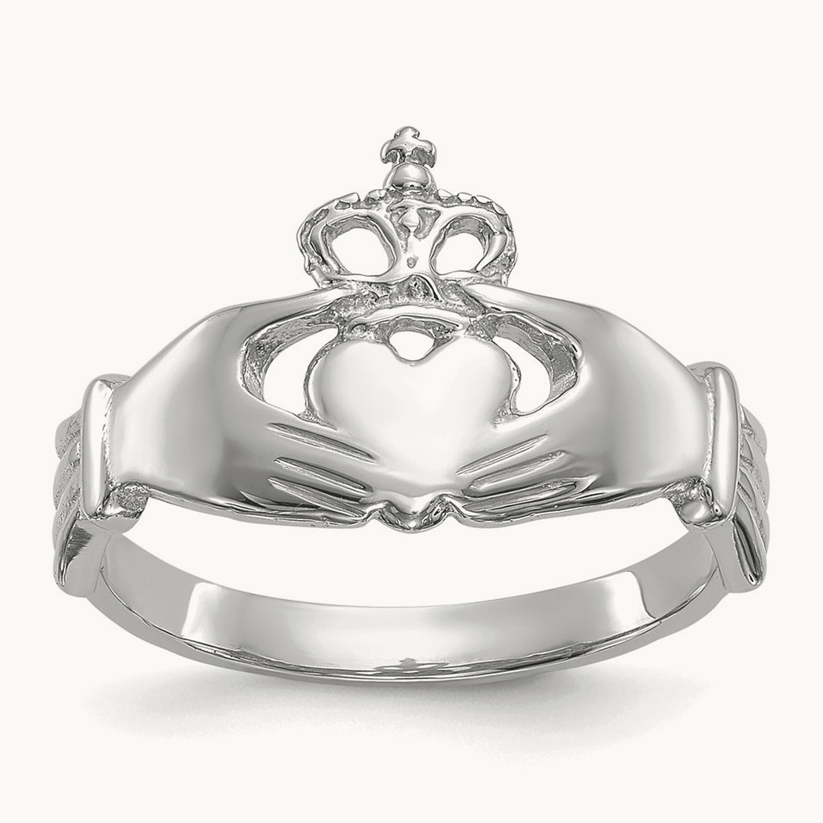 Polished Claddagh Ring, 14K White Gold