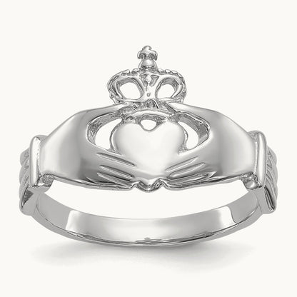 Polished Claddagh Ring, 14K White Gold