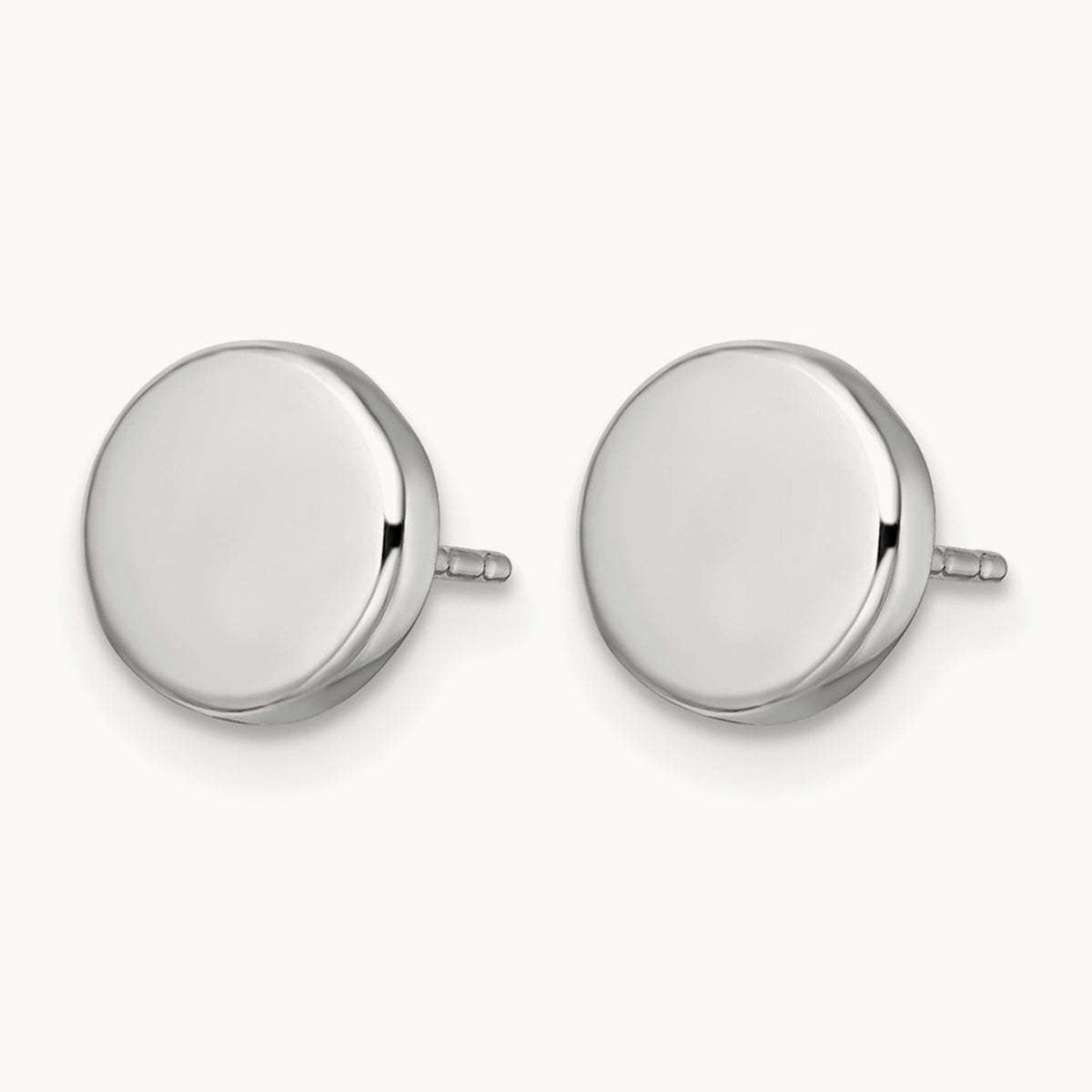 Polished Button Post Earrings — 14K White Gold