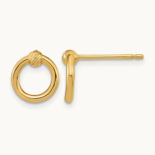 Polished Diamond-cut Circle Post Earrings — 14K Yellow Gold, 10.15mm