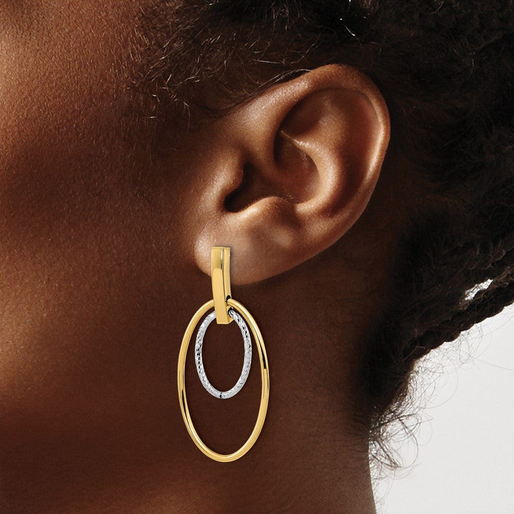Polished Diamond Cut Post Dangle Earrings — 14K Two-Tone Gold