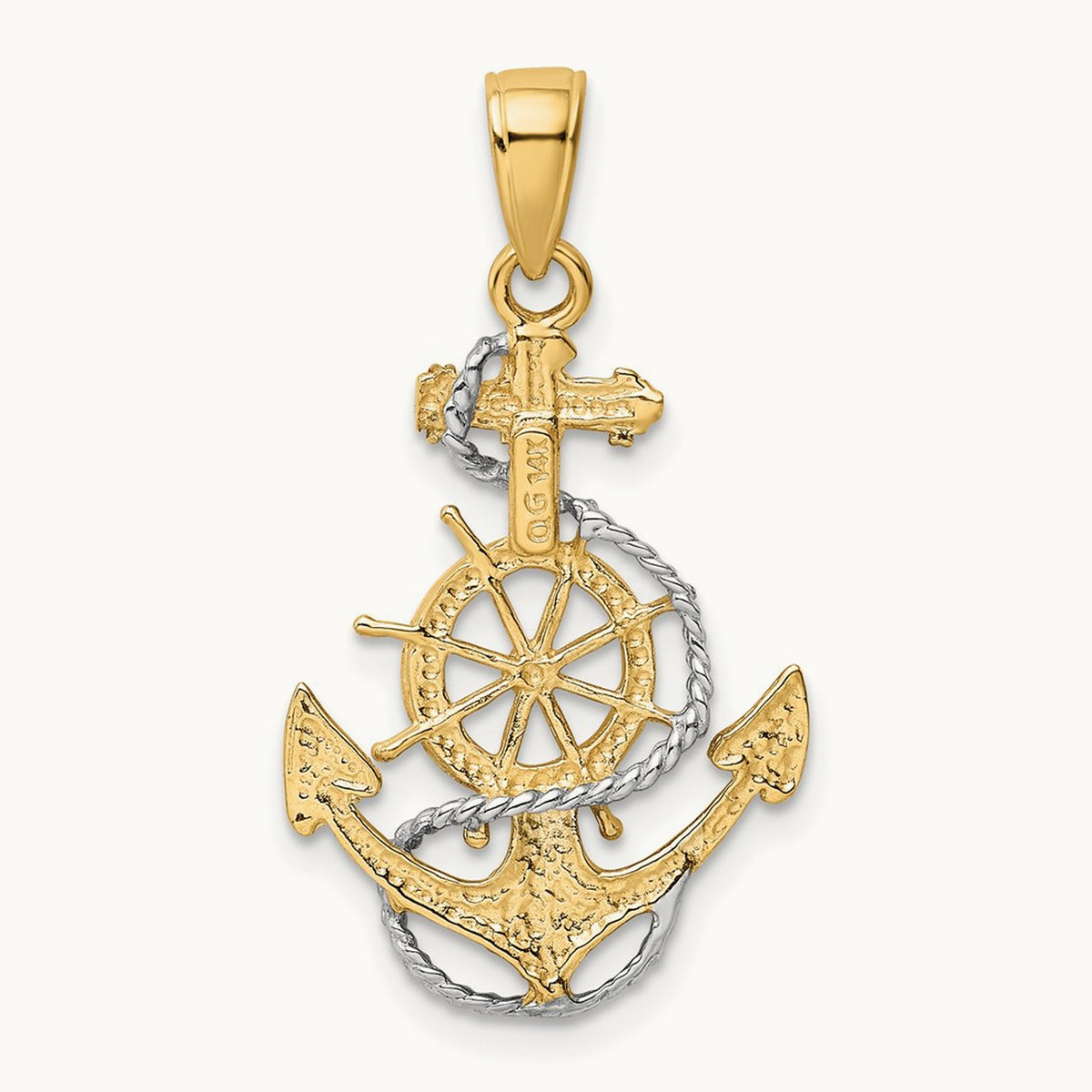 Anchor with Rope Pendant — 14K Two-Tone Gold, 31mm
