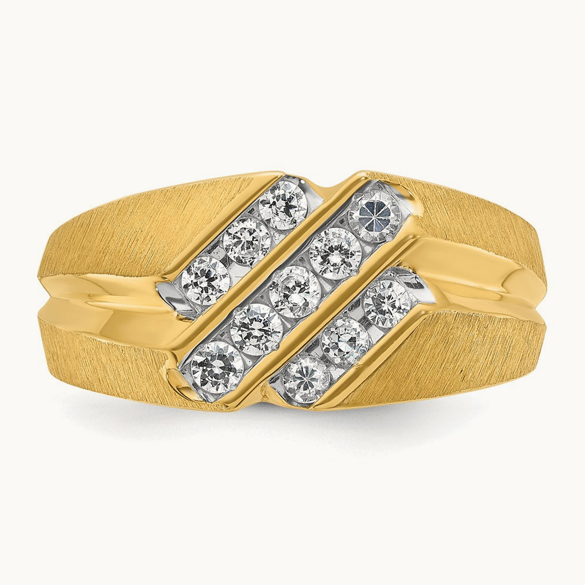 IBGoodman Men's Polished Satin and Grooved Diamond Ring, 14K
