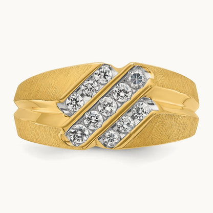 IBGoodman Men's Polished Satin and Grooved Diamond Ring, 14K