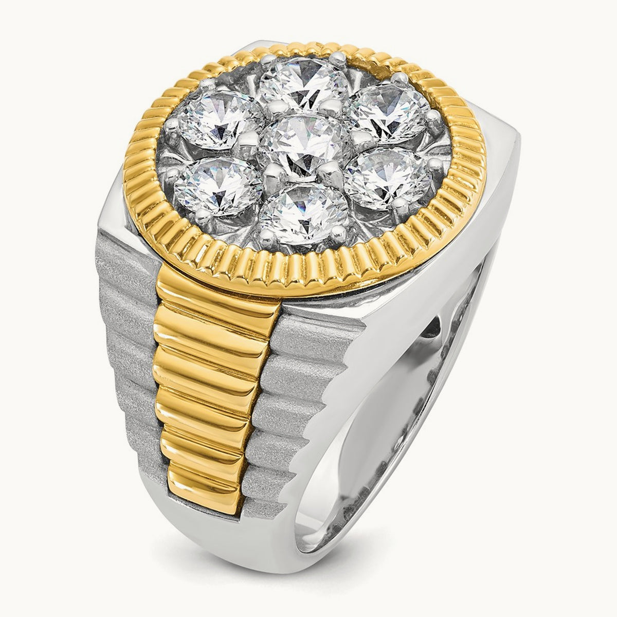 Ribbed Men's Cluster Ring, 3.00 ct tw Lab-Grown Diamond