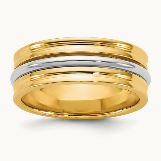 Y/W Single Banded Wedding Band, 7mm, 14K Two-tone