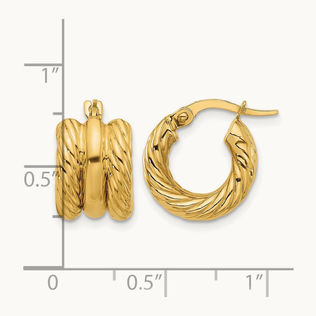 Polished and Twisted Hoop Earrings, 14K