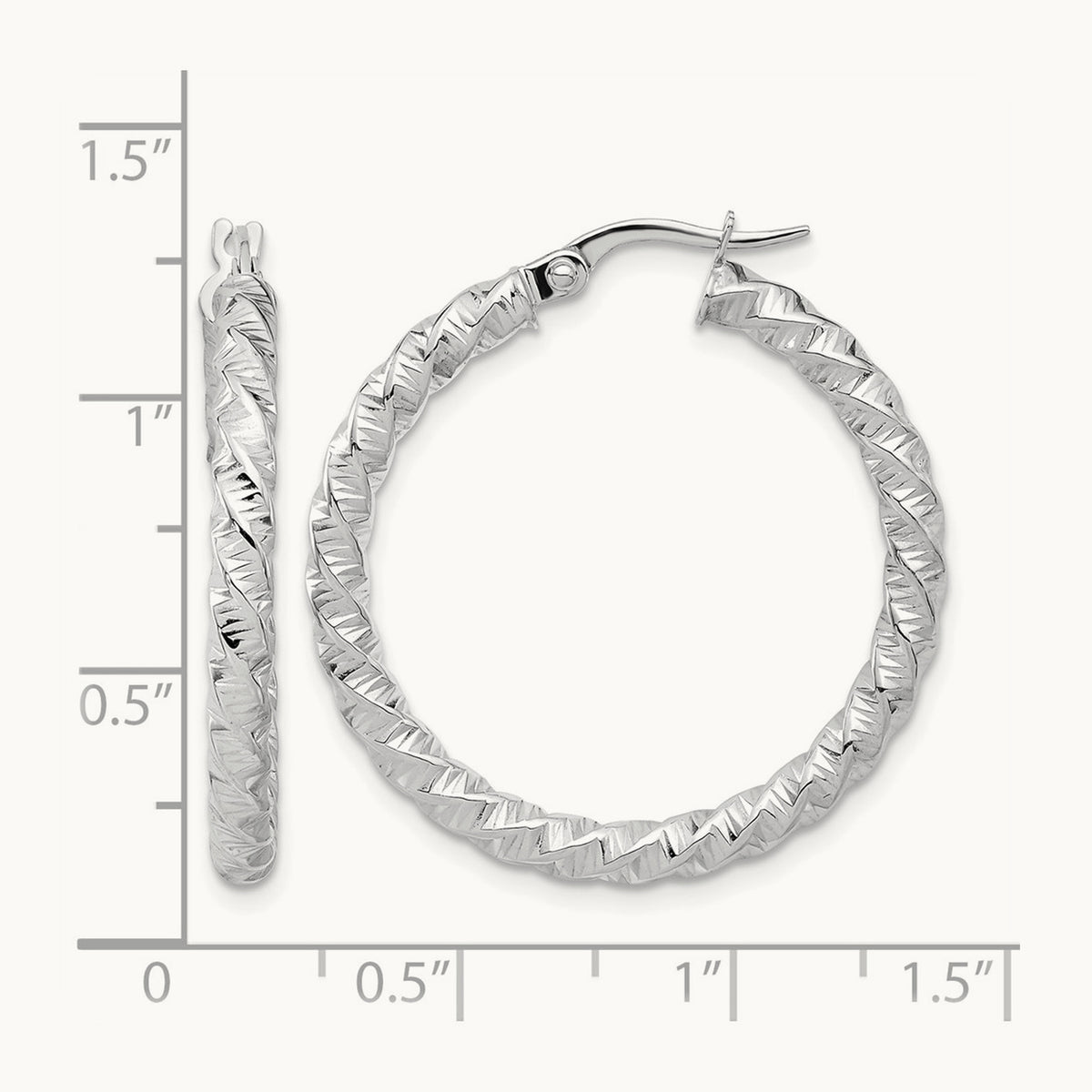 Diamond-Cut Twisted Hoop Earrings — 14K White Gold