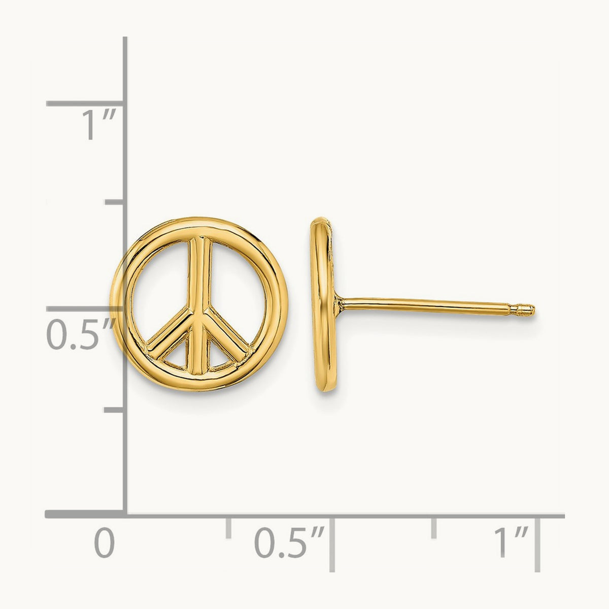 Polished Peace Symbol Post Earrings — 14K Yellow Gold, 10.2mm