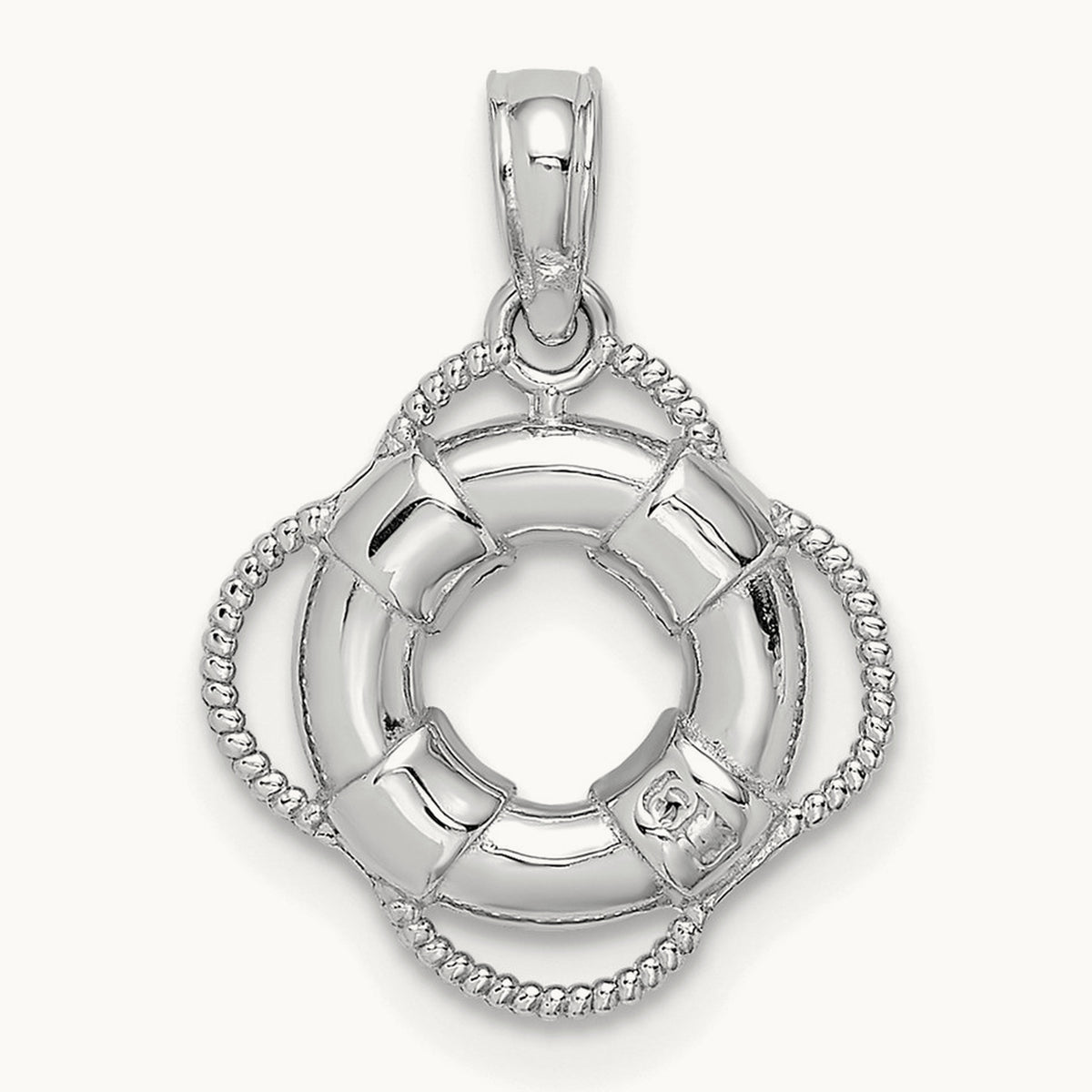 3D Gold Lifesaver Pendant, 14K White