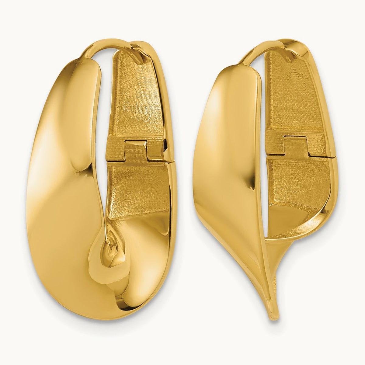Polished Fancy Wave Hinged Hoop Earrings, 14K — Leslie's