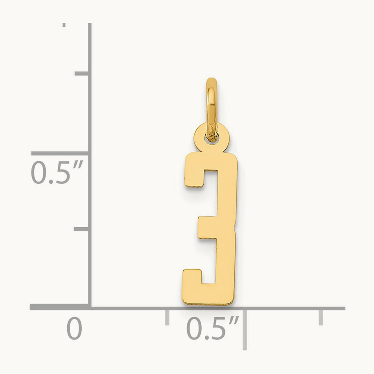 Small Elongated Number 3 Charm, 14K