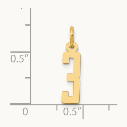 Small Elongated Number 3 Charm, 14K