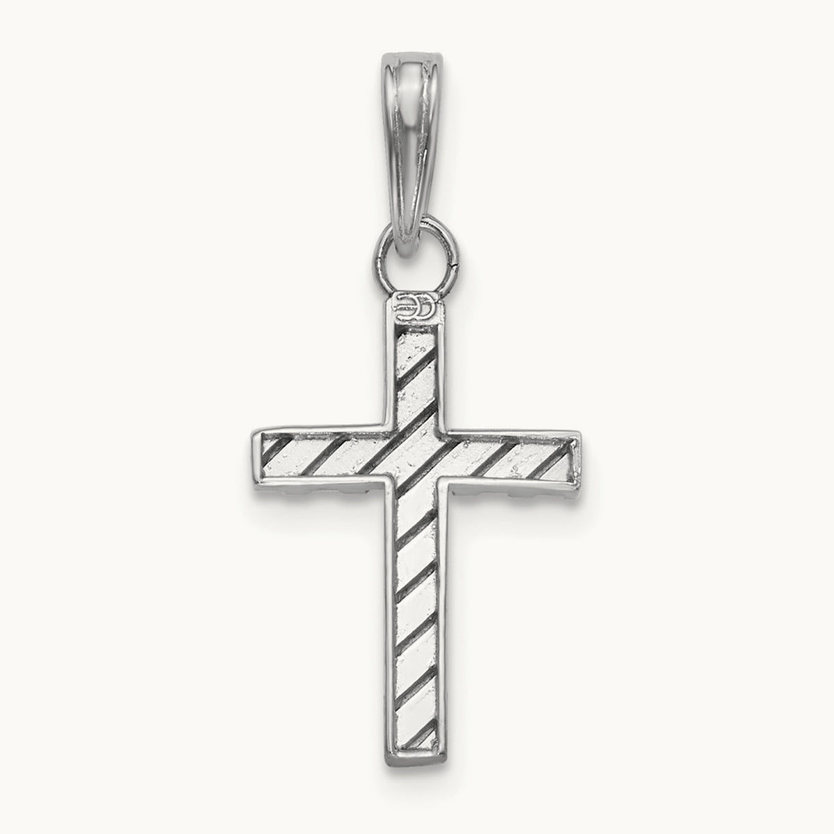Beaded and Polished Cross Charm — 14K White Gold