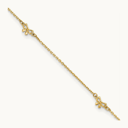 Polished Bows 9in Plus 1in ext. Anklet, 14K