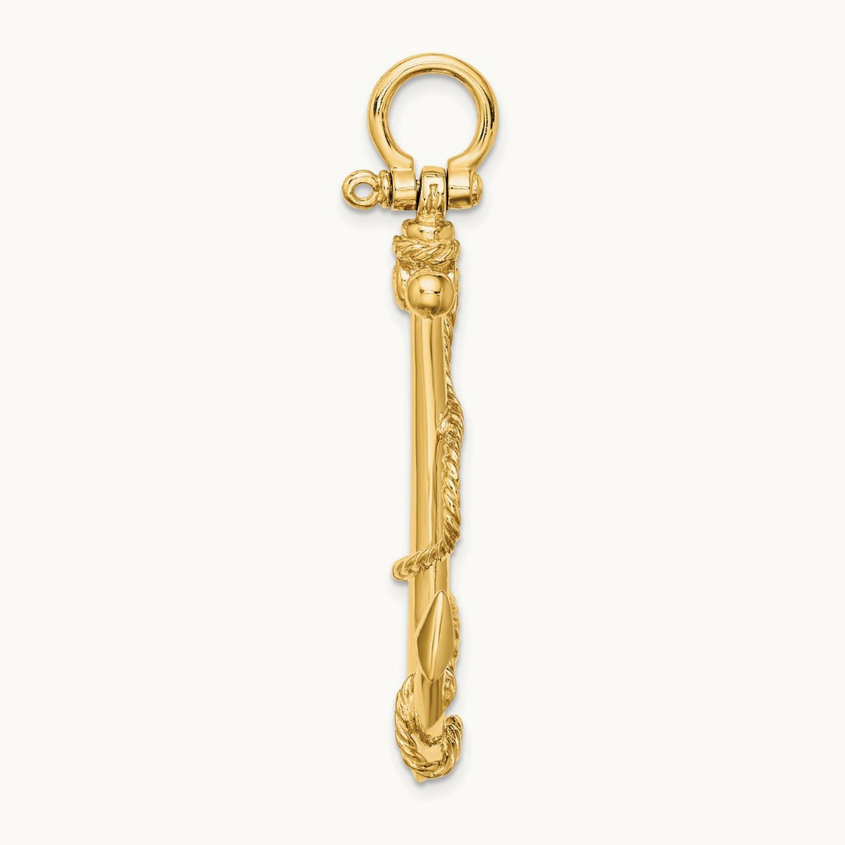3-D Large Anchor w/ Rope Charm, 14K