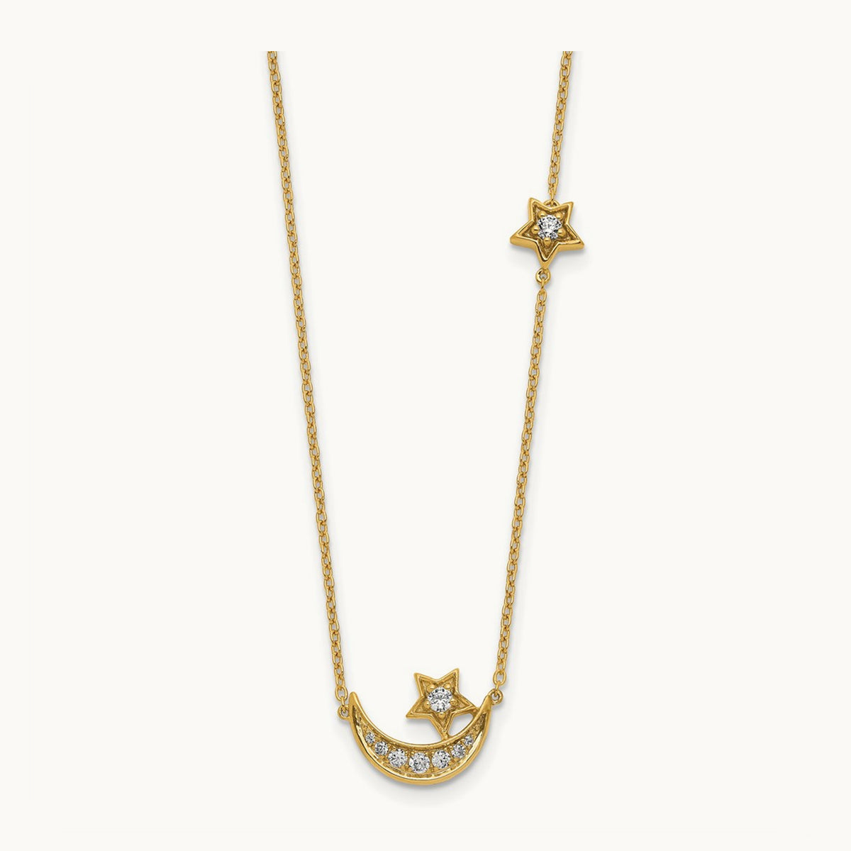 Moon with Star Diamond 18in Necklace — 14K Yellow Gold