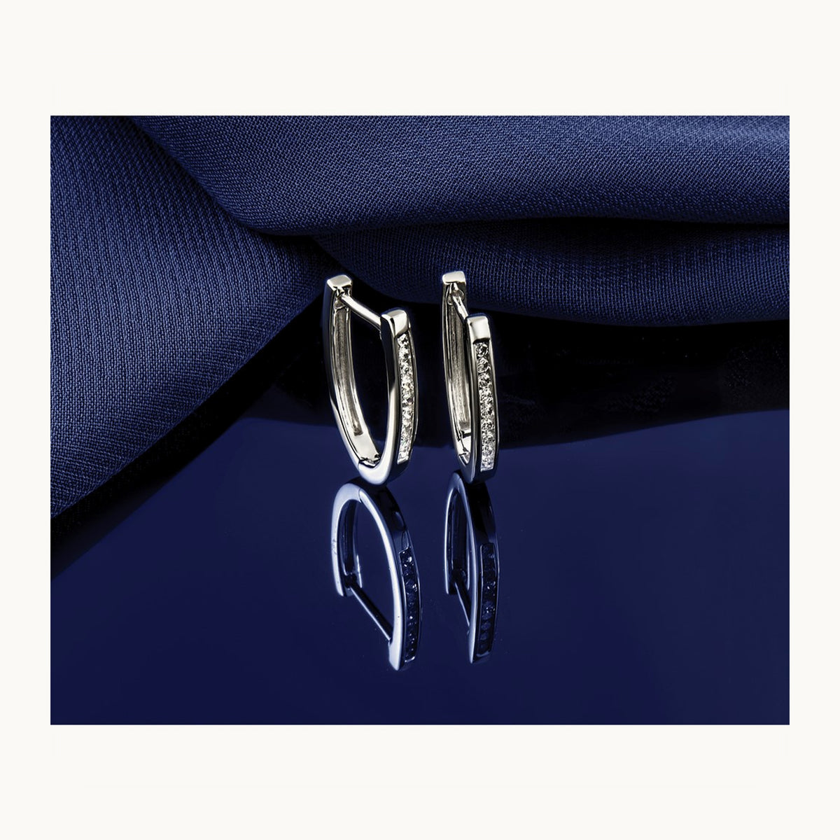 Diamond Oval Hinged Hoop Earrings — 14K White Gold, 11mm