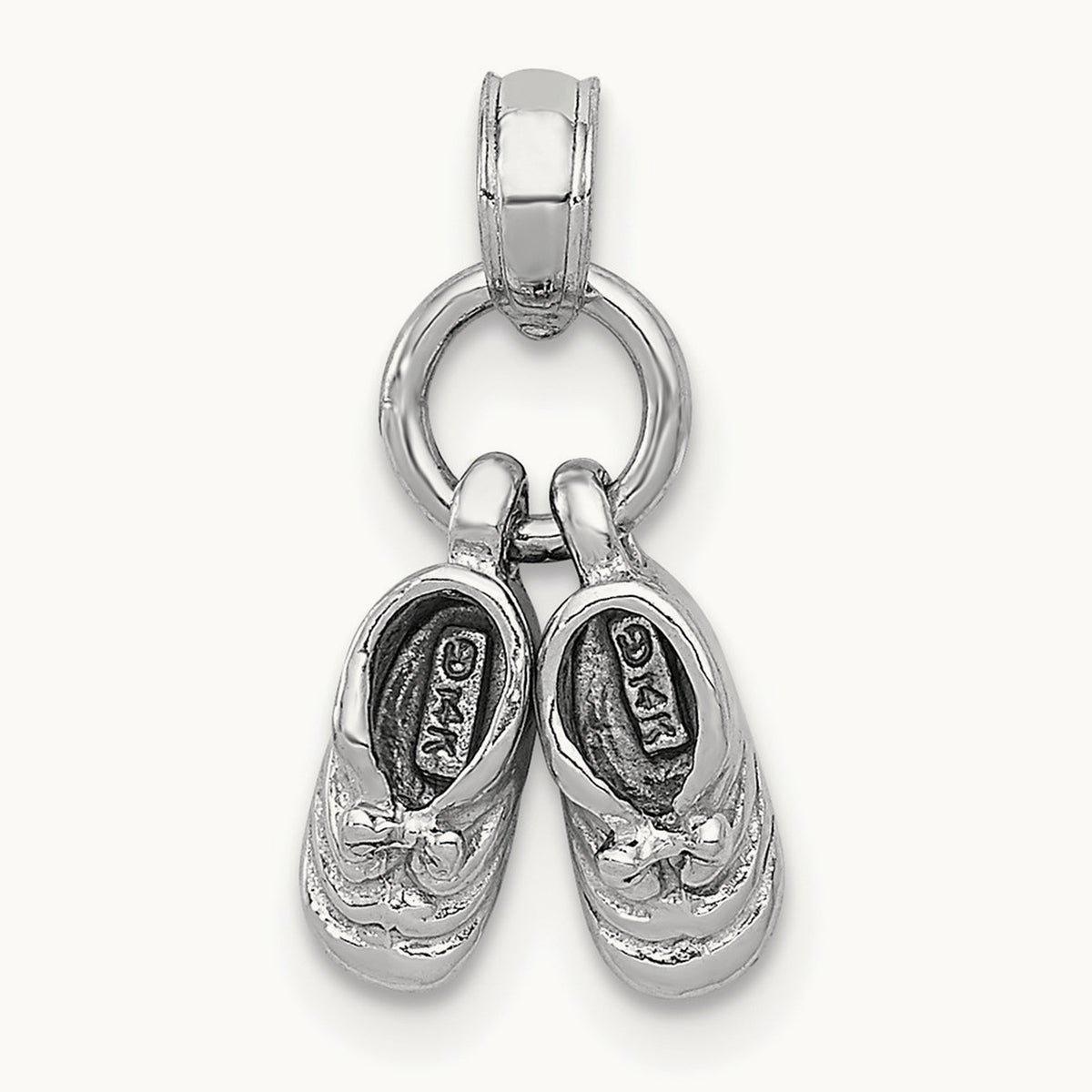 3D Moveable Baby Shoes Charm — 14K White Gold, 17.66mm
