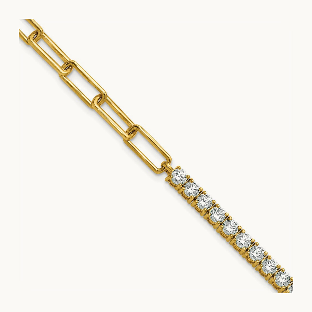 Half Paperclip with Ext Bracelet, 3.75 ct tw Lab-Grown Diamond — 14K Yellow Gold