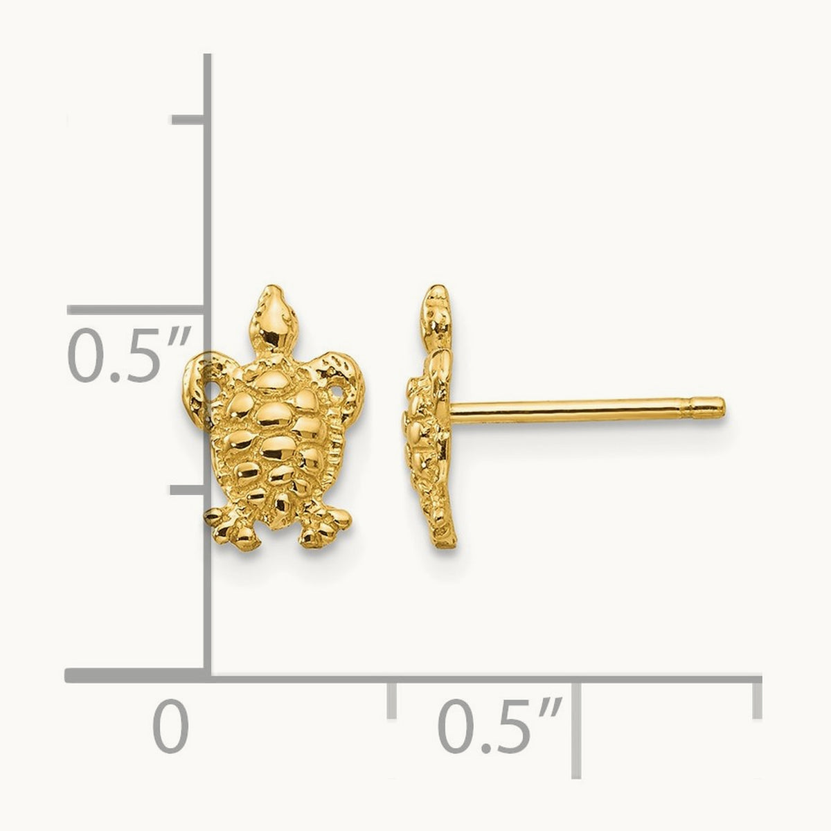 Mini Turtle Post Earrings, 14K