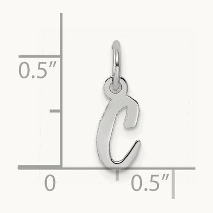 Small Script Letter C Initial Charm, 14K White Gold