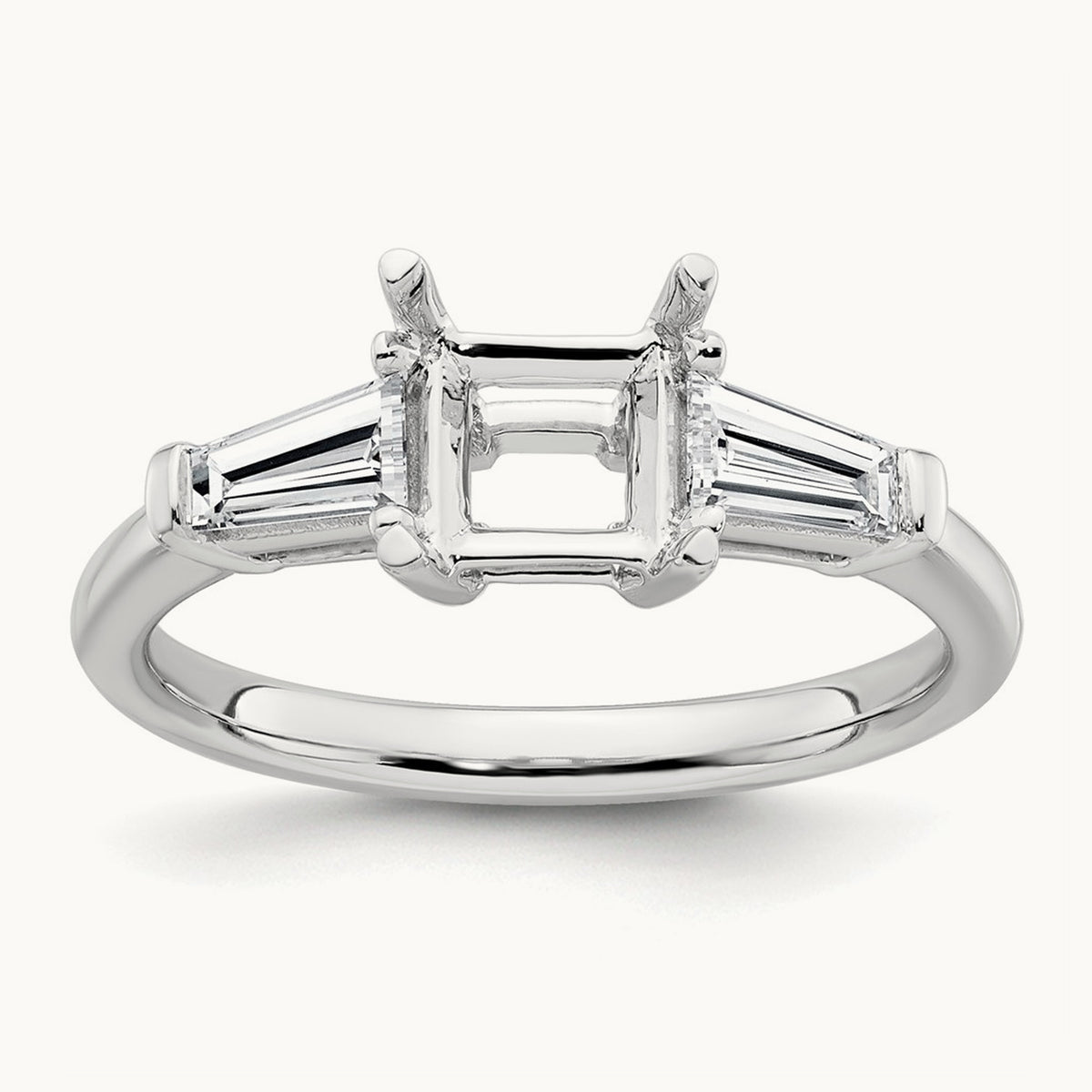 Baguette Princess Semi-Mount Engagement Ring — 14K White Gold, 1/2 ct, 7