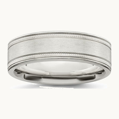 Sterling Silver 6mm Brushed Flat Milgrain Grooved Edge Fancy Band