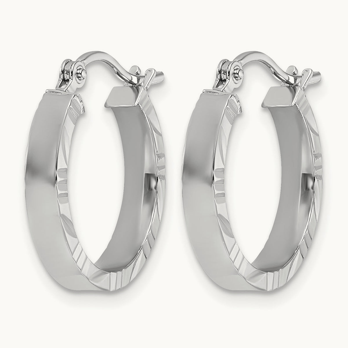 Small Diamond-cut Edge Polished Hoop Earrings — 14K White Gold
