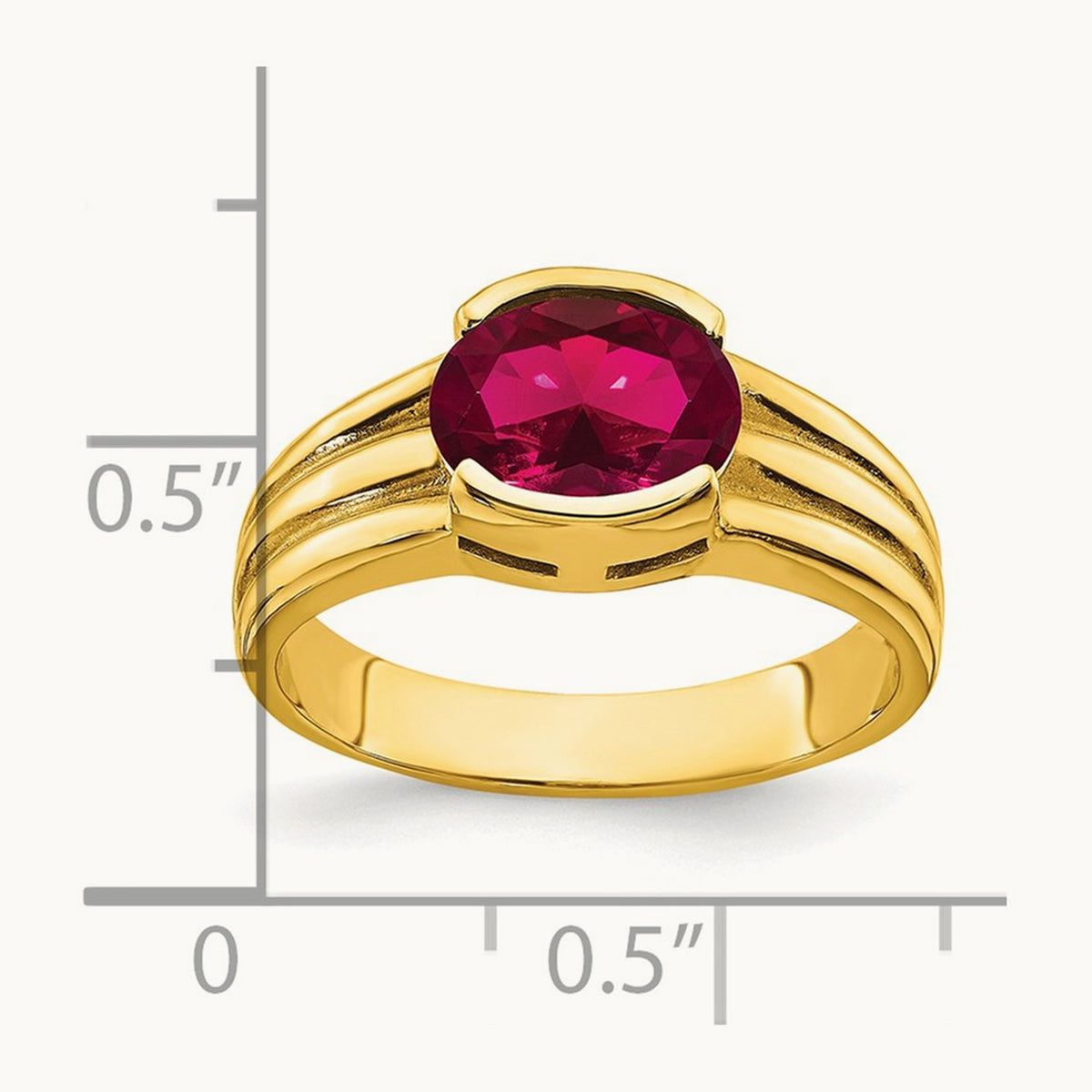 8x6mm Oval Created Ruby ring, 14K