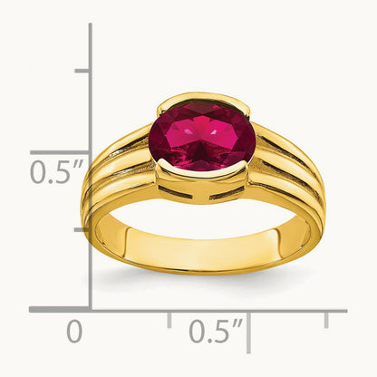 8x6mm Oval Created Ruby ring, 14K