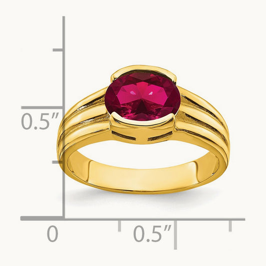8x6mm Oval Created Ruby ring, 14K