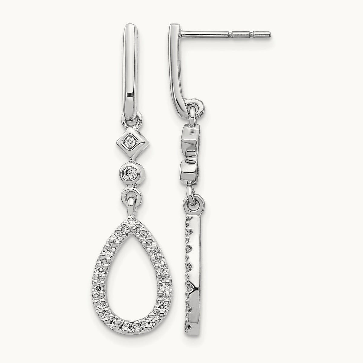 Diamond Teardrop Earrings — 14K White Gold, 35mm