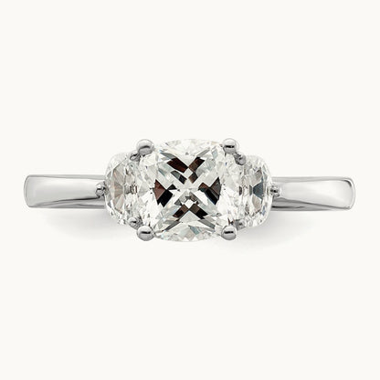 3 Stone Half Moon/Cushion Semi-Mount Dia Ring, 14K White Gold